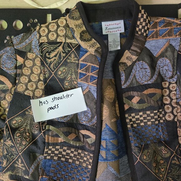 Renaissance Womens Brocade Tapestry Patchwork Open Jacket S Polyester - Picture 7 of 10